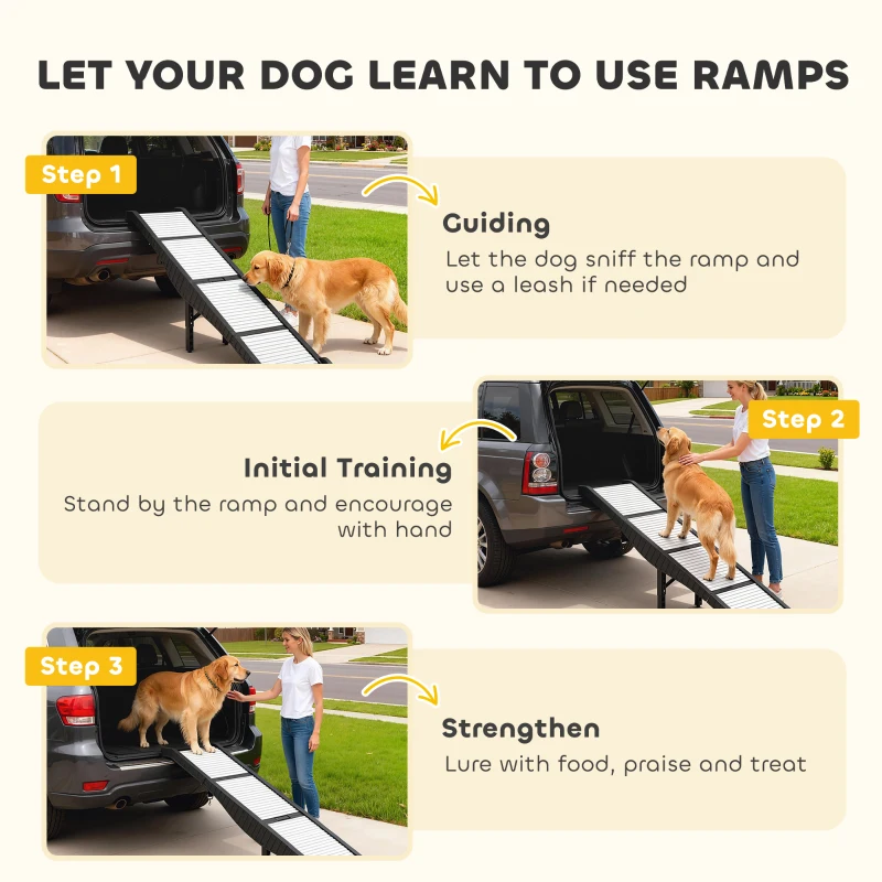 PawHut Foldable Dog Car Ramp with Support Leg, Non-Slip TPR Surface, 69" x 15.7", for Small to Large Dogs Up to 220LBS