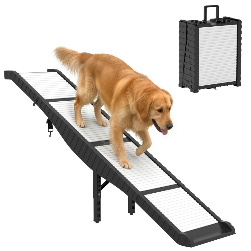 PawHut Foldable Dog Car Ramp with Support Leg, Non-Slip TPR Surface, 69" x 15.7", for Small to Large Dogs Up to 220LBS