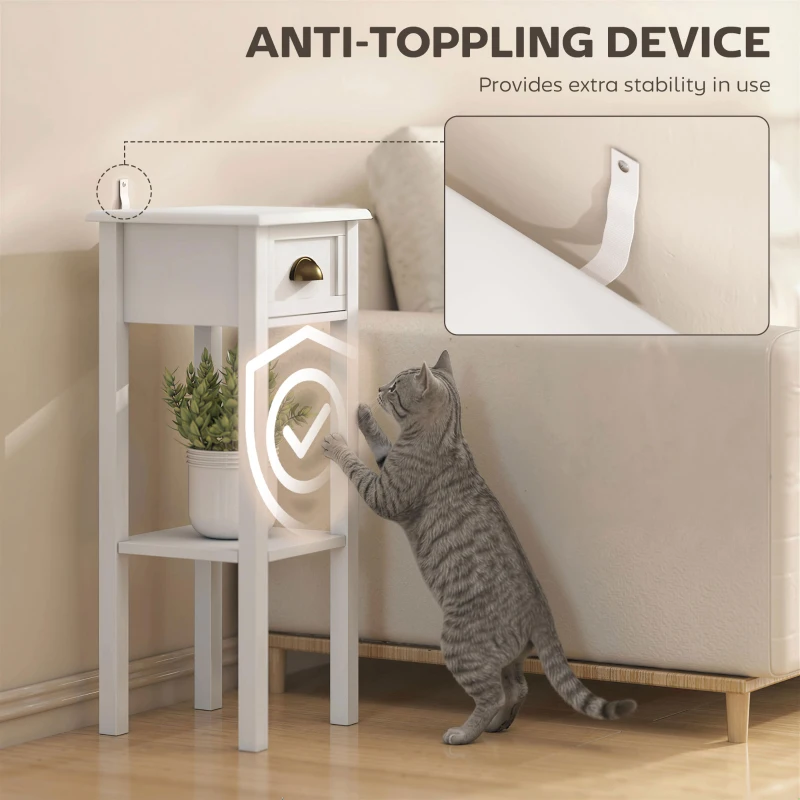 HOMCOM 2-Tier Side Table with Drawer and Shelf, End Table for Living Room and Hallway, White