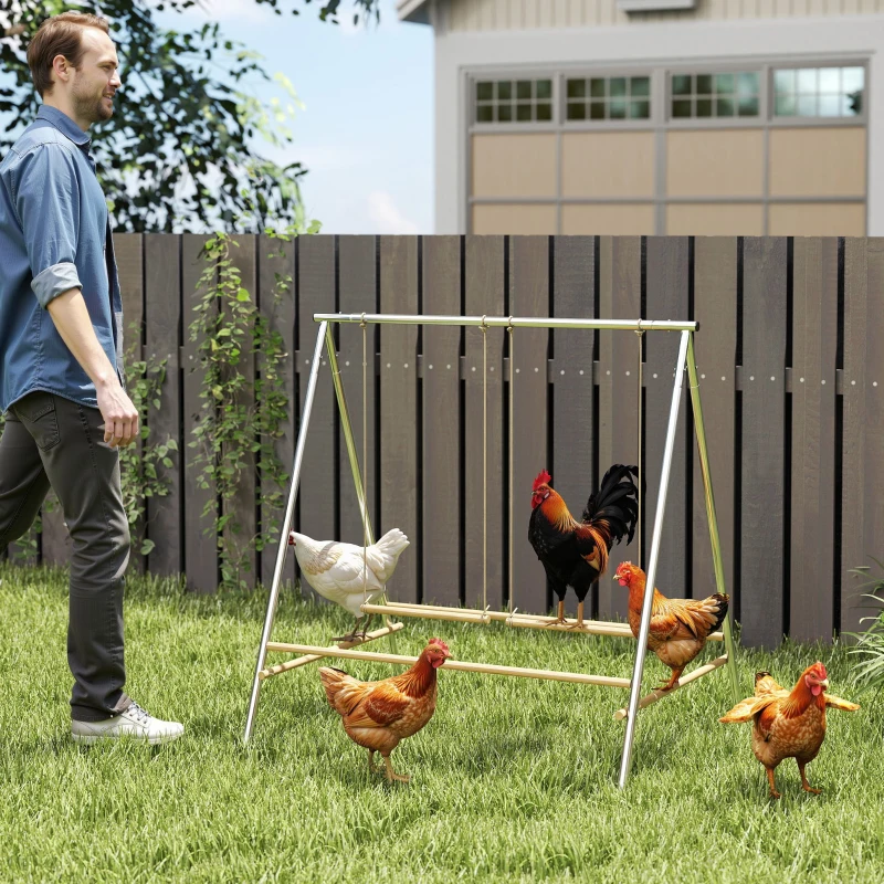 PawHut Chicken Perch for Coop, Chicken Roosting Bars with 2 Swings, Coop Accessories for Farm, Backyard, Silver