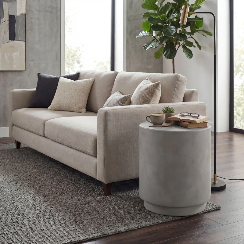 HOMCOM Lightweight Accent Table with Concrete Finish Round Side Table, Light Gray