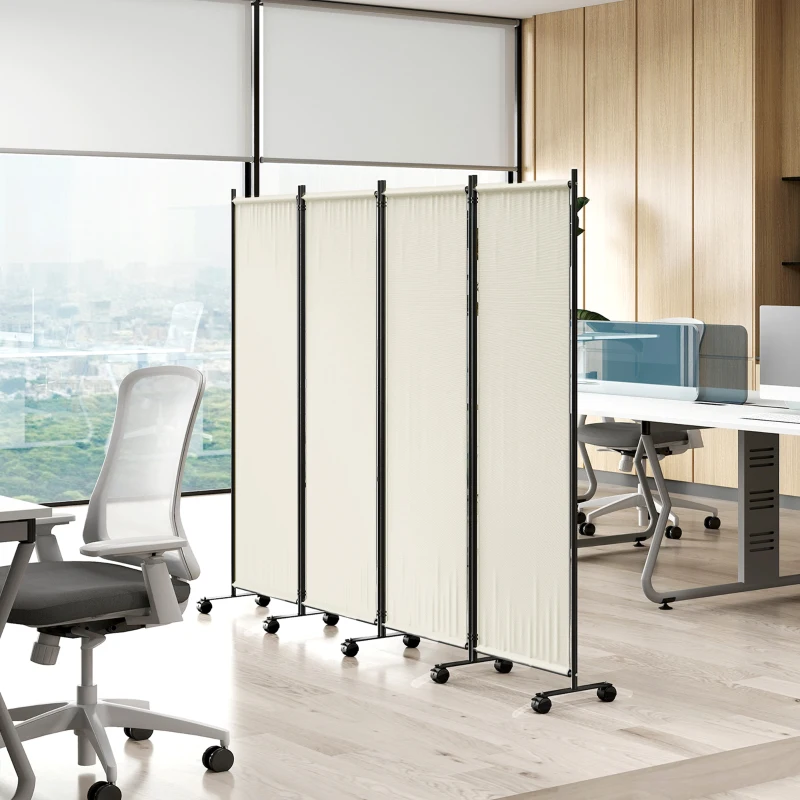 Outsunny Folding Room Divider with Castor Wheels, Rolling Privacy Screen for Home Office Bedroom, 5.6ft Tall