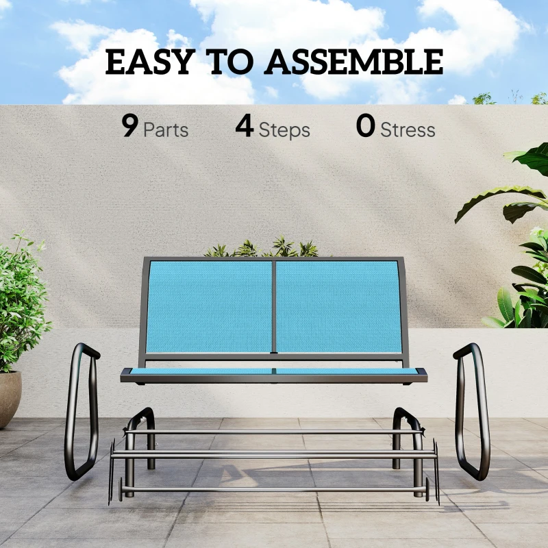 Outsunny Outdoor Glider Bench, 2 Person Patio Glider Chair, Gliding Outdoor Garden Loveseat Swing Bench with Breathable Mesh Fabric, Steel Frame for Backyard, Porch, Blue