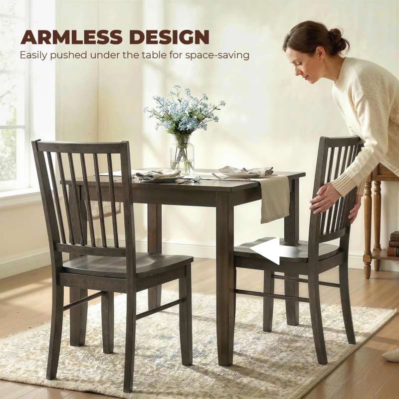 HOMCOM Dining Chairs Set of 2 Ergonomic Solid Wood, Armless Kitchen Chairs with Rubberwood Legs, Charcoal Gray