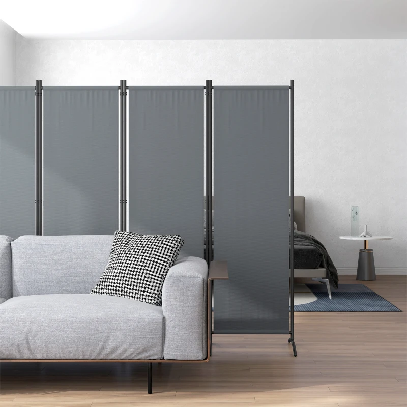 Outsunny Folding Room Divider, Privacy Screen for Home Office Bedroom, 5.6FT Tall, Dark Grey