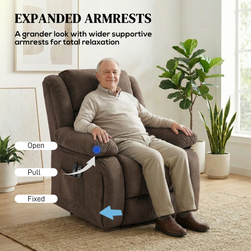 HOMCOM Overstuffed Power Lift Recliner Chair with Vibration Massage and Heat, Side Pockets, Pocket Spring, for Adults, Brown