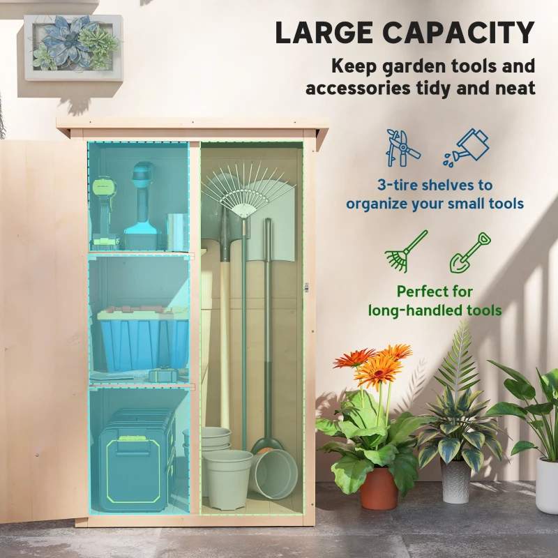 Outsunny 29.9"x21.7"x45.3"Garden Storage Shed with Asphalt Roof, Outdoor Storage Cabinet w/ Shelves, Natural