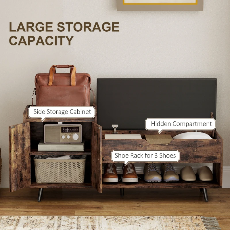 HOMCOM Storage Bench, Entryway Bench with Cushion, Hidden Storage, Compartments, Rustic Brown