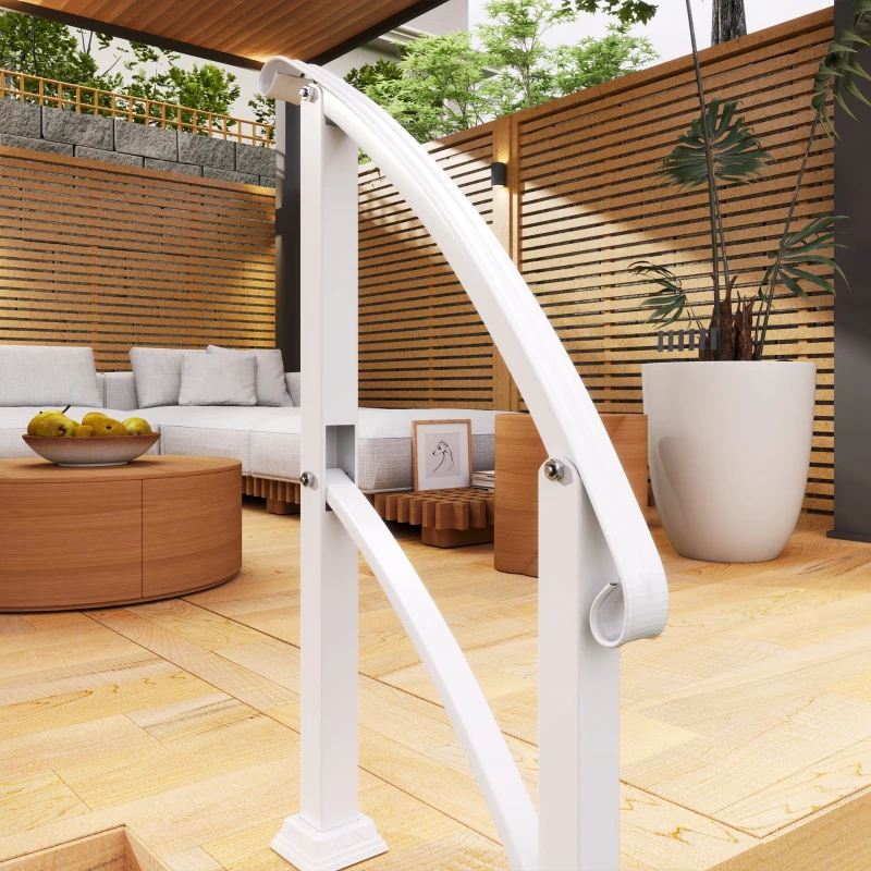 Outsunny 1-3 Step Handrails for Outdoor Steps, Porch Deck Railing, Metal Outdoor Stair Railing with Installation Kit, White