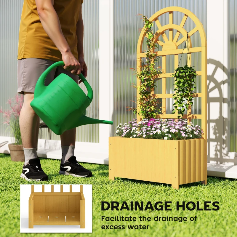 Outsunny Wooden Raised Garden Bed with Lattice Trellis, Outdoor Elevated Planter Box with Drainage Holes for Climbing Plants