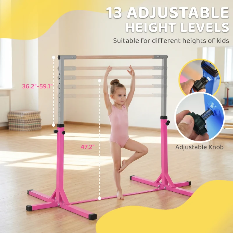 Soozier Gymnastics Bar for Kids, Adjustable Height Kip Bar for Home, Pink