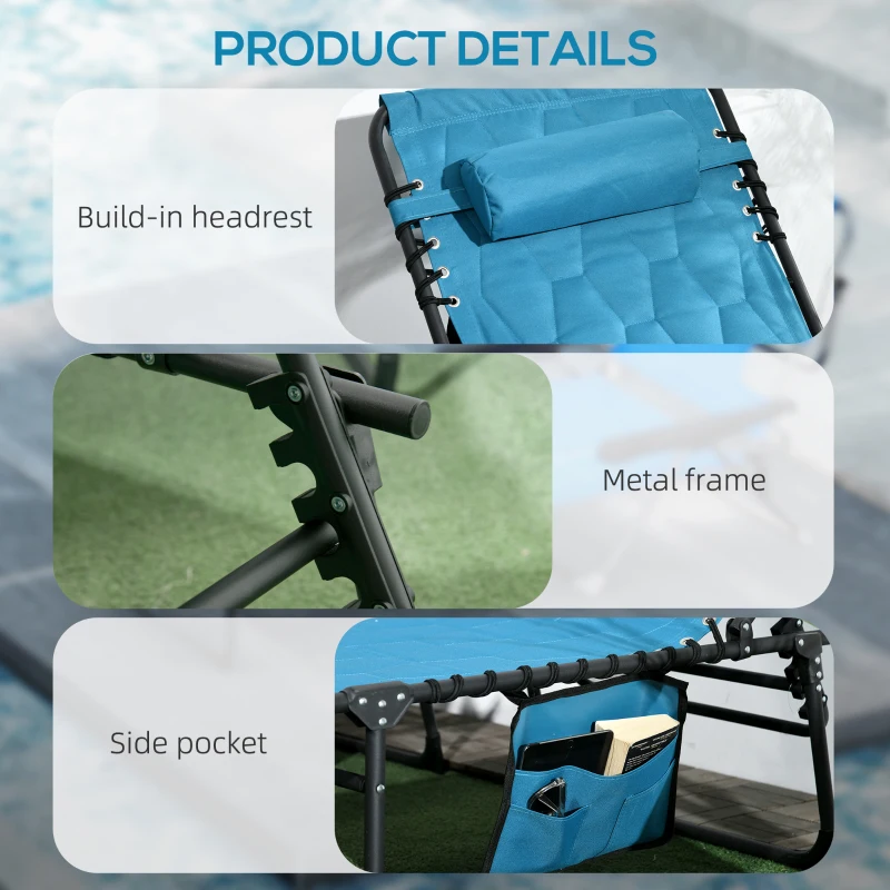 Outsunny Folding Chaise Lounge Set with Reclining Back, 25.6" x 74" x 14.2", Blue