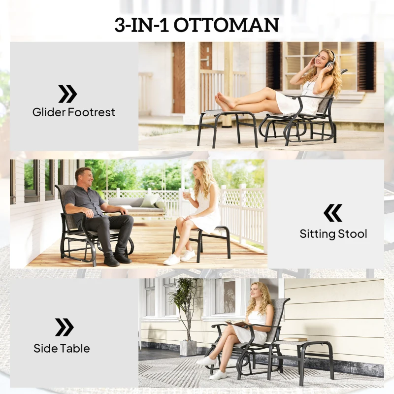 Outsunny Outdoor Glider with Ottoman, Patio Glider Chair Set with High Back, Wide Seat for Porch, Garden, Backyard, Gray