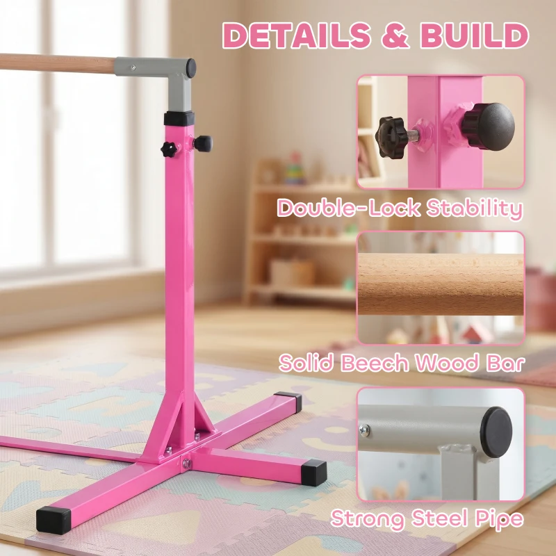 Soozier Gymnastics Bar for Kids, Adjustable Height Kip Bar for Home, Pink