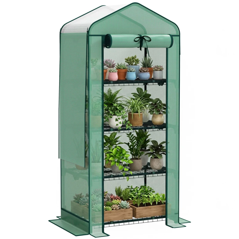 Outsunny Mini Greenhouse with Screen Roof, Portable Small Greenhouse with Roll-Up Zipper Door, 27.6" x 19.7" x 62.2", Green