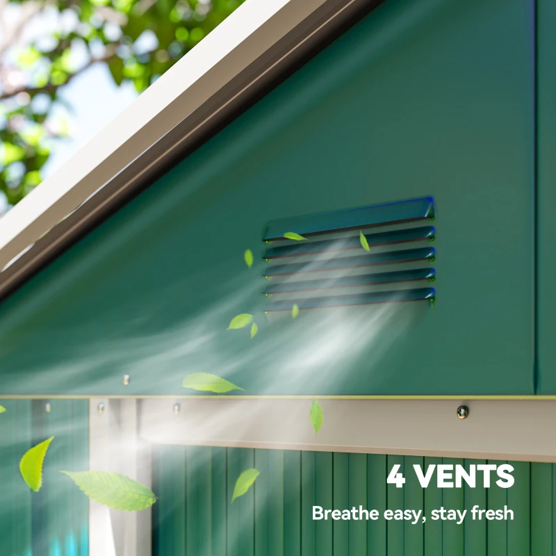 Outsunny 6.5x3.5ft Metal Garden Storage Shed for Outdoor Tool Storage with Double Sliding Doors and Vents, Green