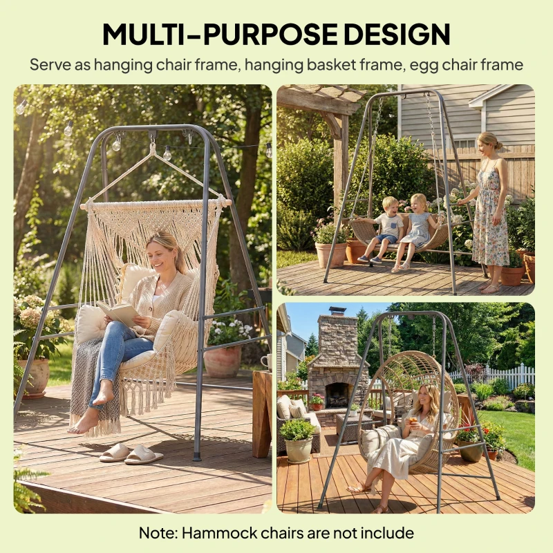 Outsunny Hammock Chair Stand  Indoor and Outdoor Use with Anti-Slip Foot Pads, 2 Carabiners, Gray