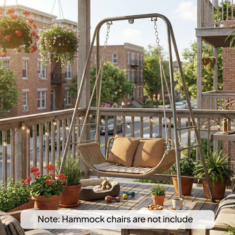 Outsunny Hammock Chair Stand  Indoor and Outdoor Use with Anti-Slip Foot Pads, 2 Carabiners, Gray