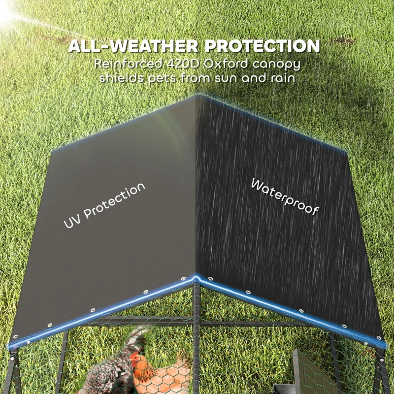 PawHut Large Metal Chicken Coop, Chicken Run with Waterproof & Anti-UV Cover for 3-5 Poultry, Outdoor Poultry Cage Rabbit Hutch