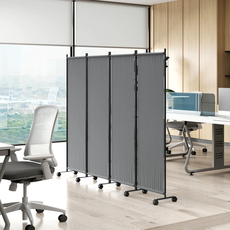 Outsunny Folding Room Divider with Castor Wheels, Rolling Privacy Screen for Home Office Bedroom, 5.6ft Tall