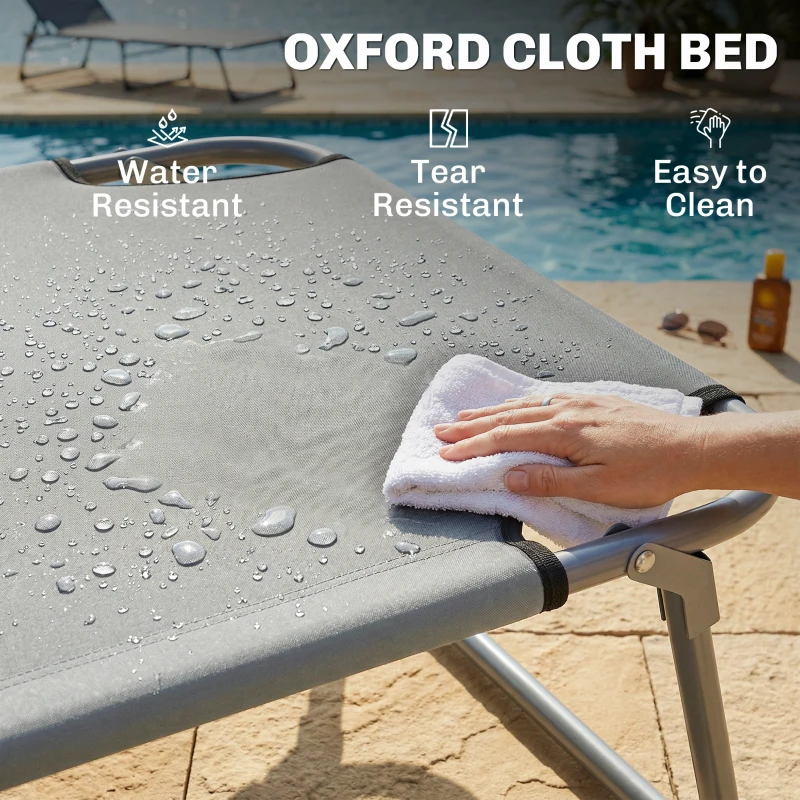 Outsunny Outdoor Lounge Chair, Adjustable Folding Chaise Lounge, Tanning Chair with Sun Shade for Beach, Camping, Hiking, Backyard, Light Grey