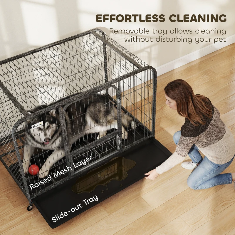 PawHut 48 Inch Heavy Duty Dog Crate, Large Metal Dog Cage with Lockable Wheels and Removable Tray
