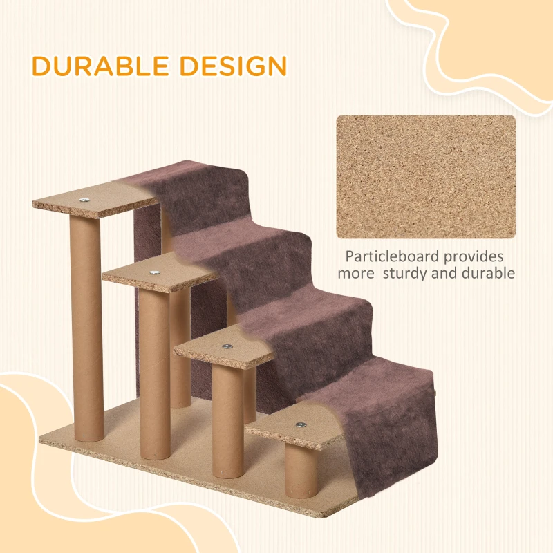 PawHut 4-Step Dog Ramp for Sofa, Bed, and Couch, with Removable Cover, Brown(m-6)