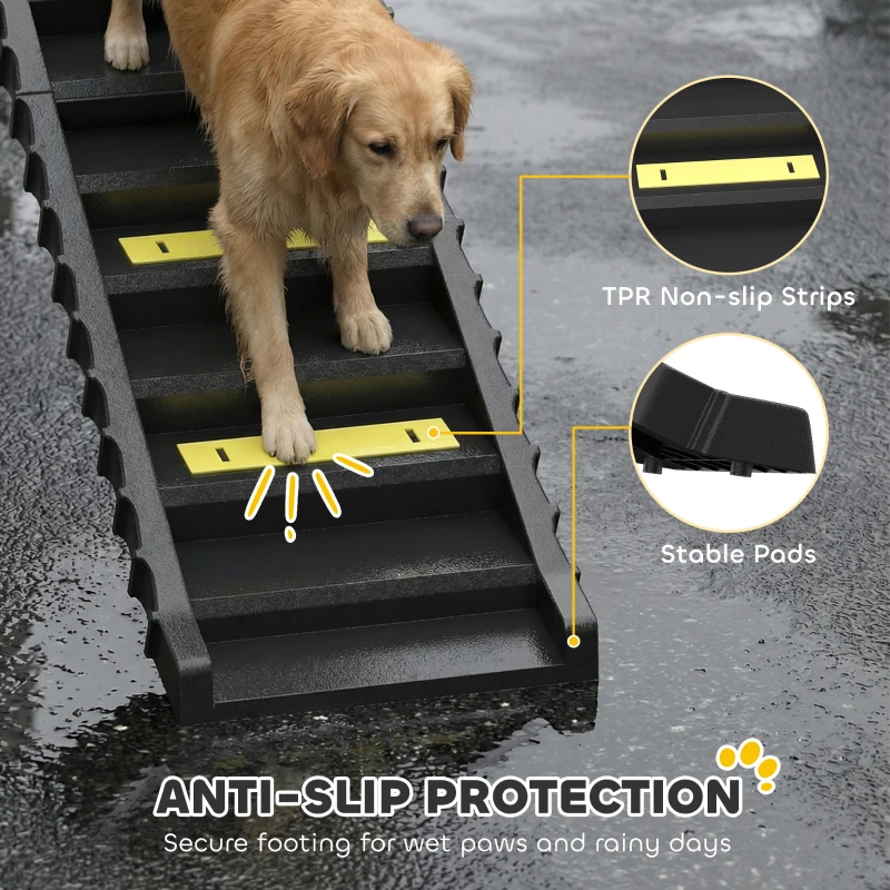 PawHut Foldable Dog Car Ramp, Dog Ramp with Anti-Slip Steps, Pet Stairs for Senior Pets to Access Cars and High Beds, Black