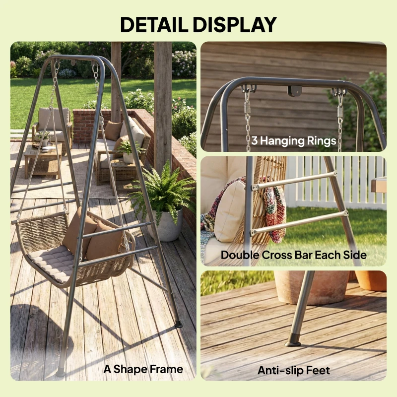 Outsunny Hammock Chair Stand  Indoor and Outdoor Use with Anti-Slip Foot Pads, 2 Carabiners, Gray