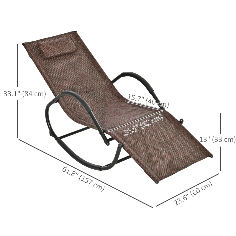 Outsunny Zero Gravity Rocking Lounge Chair, Patio Rocker w/ Removable Pillow, Recliner Seat for Indoor & Outdoor, Breathable Texteline, Brown