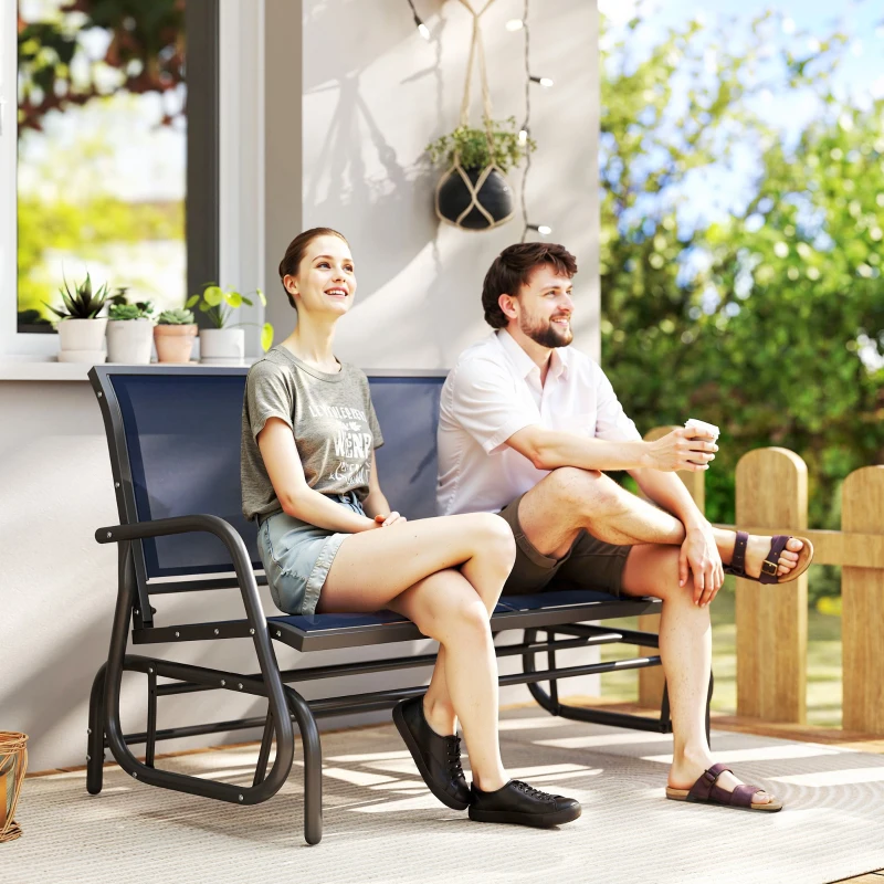 Outsunny 2-Person Outdoor Glider Bench, Patio Double Swing Rocking Chair Loveseat with  Steel Frame, Dark Blue
