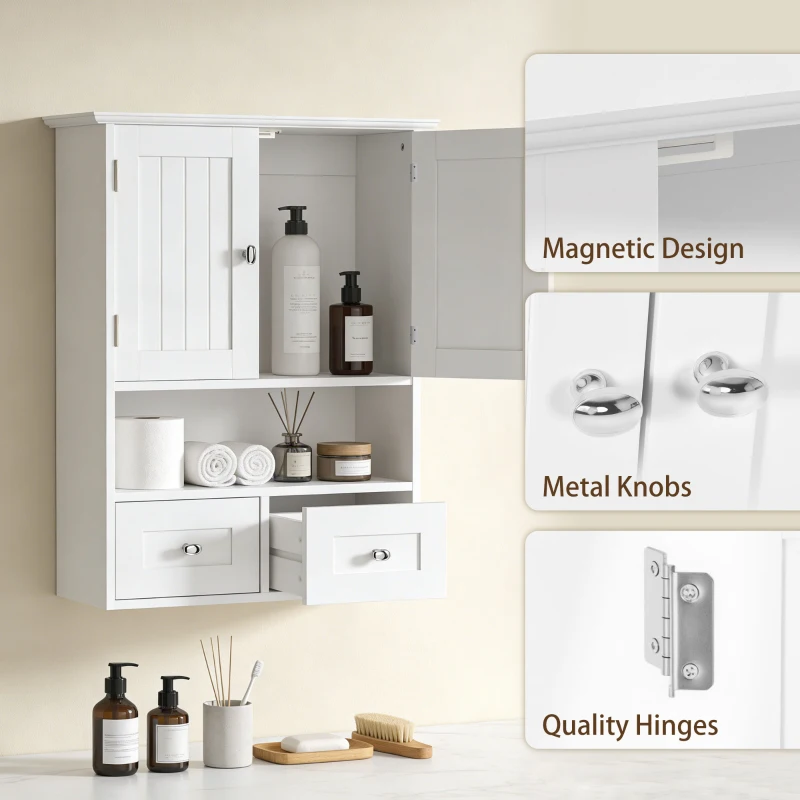 kleankin Bathroom Wall Cabinet, Medicine Cabinet, Over Toilet Storage Cabinet with Shelf and Drawers for Hallway, Living Room, White