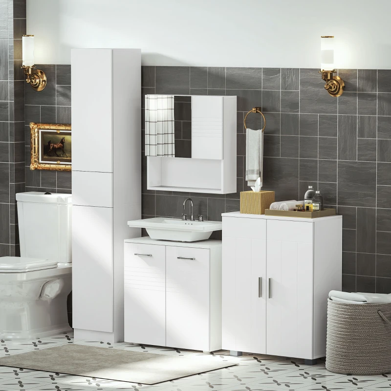 HOMCOM Tall Bathroom Vanities, Narrow Bathroom Cabinets with 2 Doors, Open Compartment and Adjustable Shelves, White