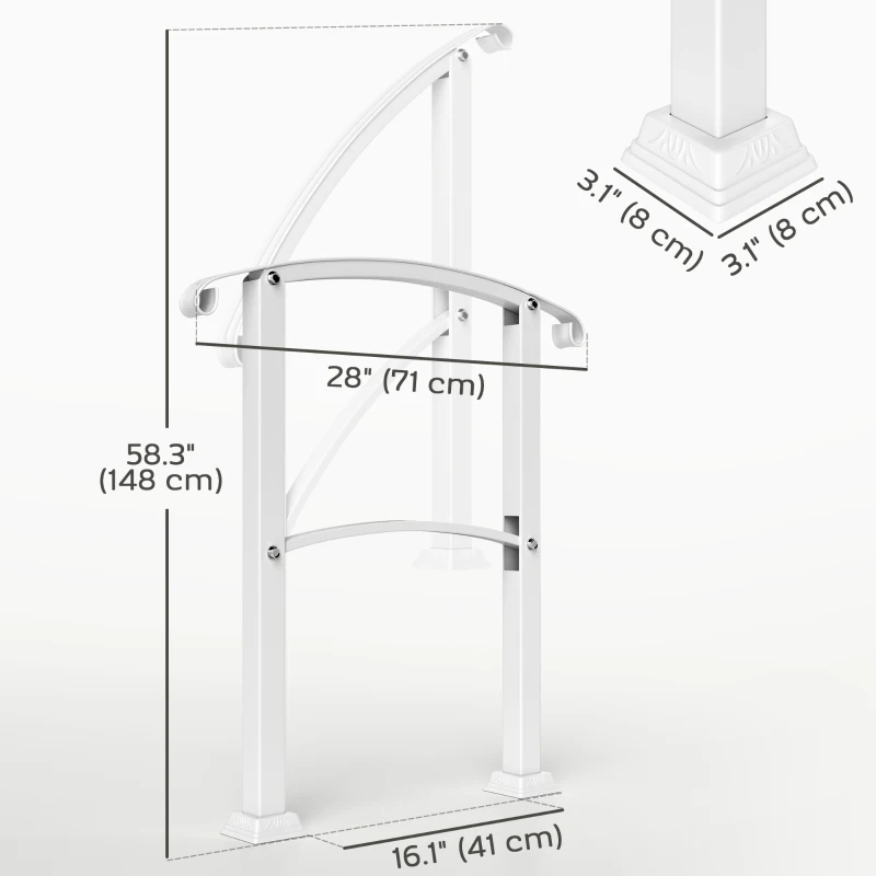 Outsunny 1-3 Step Handrails for Outdoor Steps, Porch Deck Railing, Metal Outdoor Stair Railing with Installation Kit, White