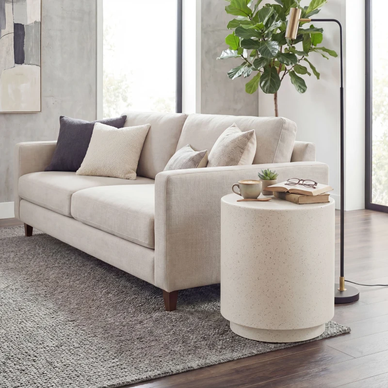 HOMCOM Lightweight Accent Table with Concrete Finish Round Side Table, Cream White