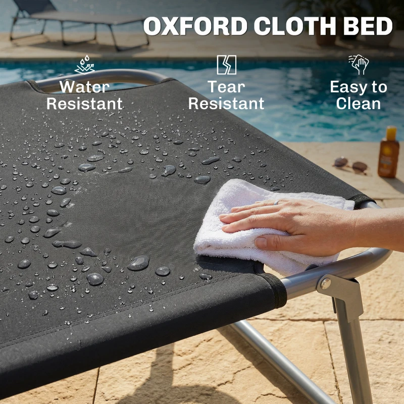 Outsunny Outdoor Lounge Chair, Adjustable Folding Chaise Lounge, Tanning Chair with Sun Shade for Beach, Camping, Hiking, Backyard, Black