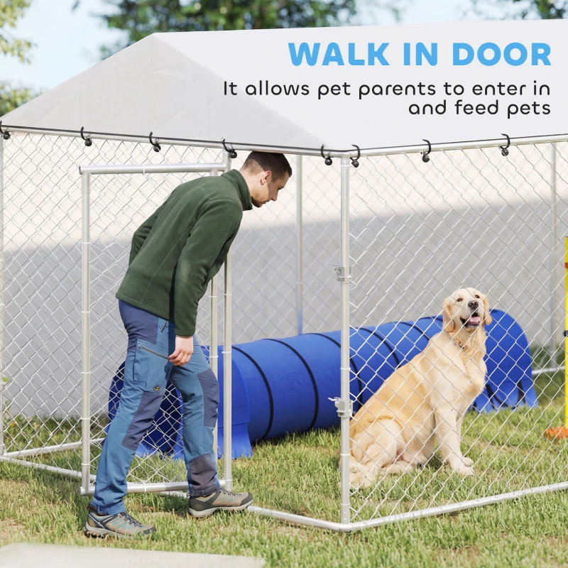 PawHut 20' x 7.5' x 6.5' Dog Kennel Outdoor for Small Medium Large Dogs with Waterproof Roof, Silver