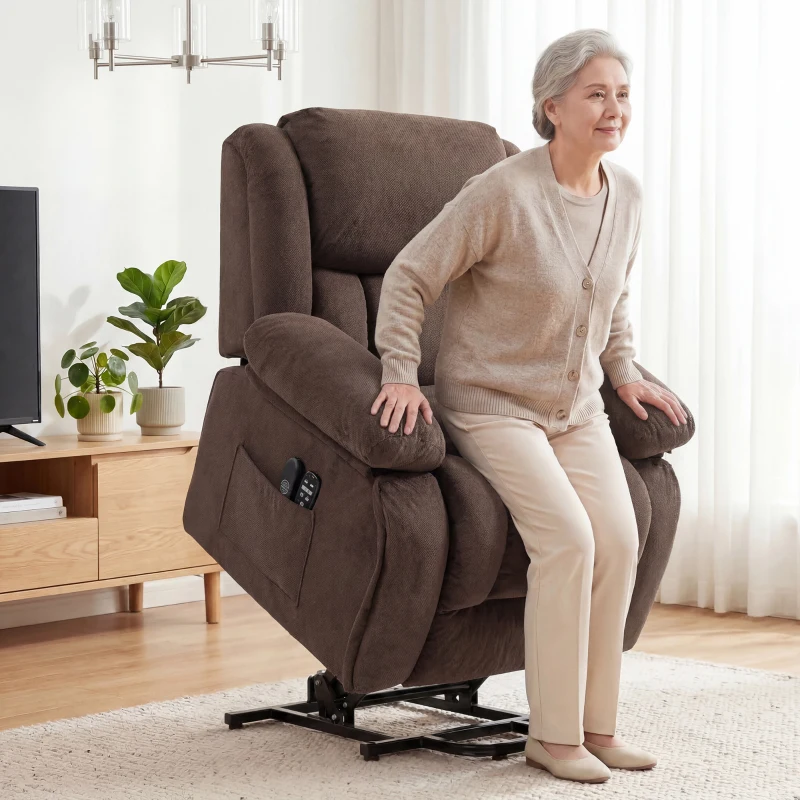 HOMCOM Overstuffed Power Lift Recliner Chair with Vibration Massage and Heat, Side Pockets, Pocket Spring, for Adults, Brown