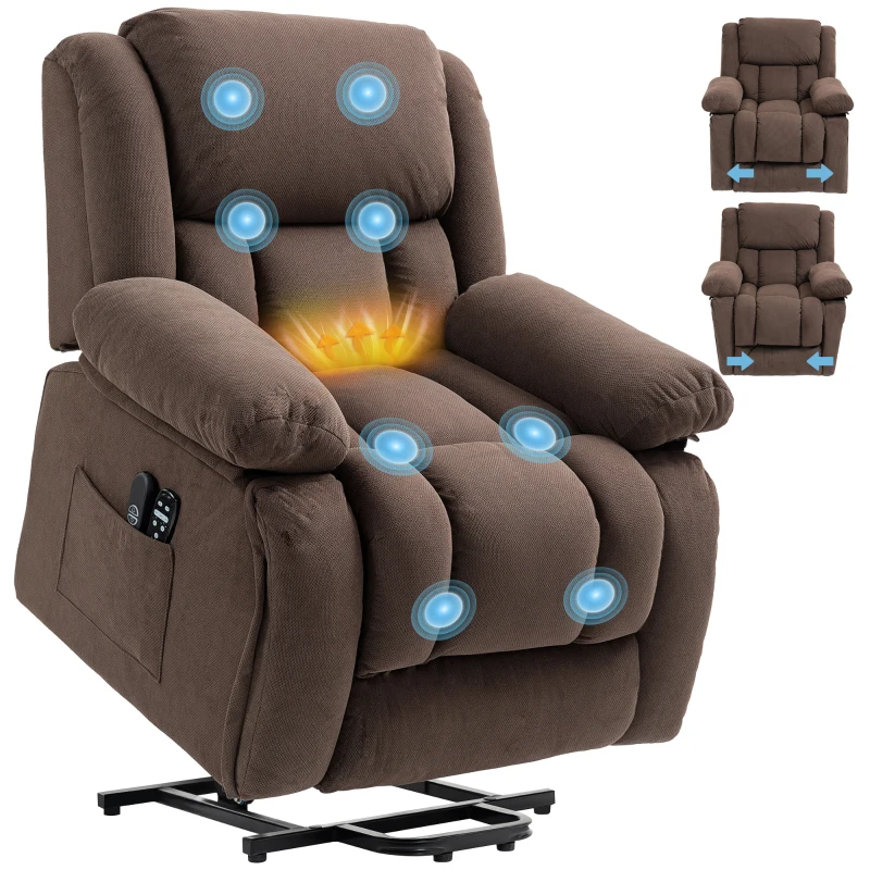 HOMCOM Overstuffed Power Lift Recliner Chair with Vibration Massage and Heat, Side Pockets, Pocket Spring, for Adults, Brown