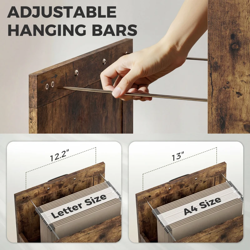 HOMCOM Vertical File Cabinet with 3 Drawers, Rustic Farmhouse Office Storage Cabinet for A4, Letter Size, Rustic Brown