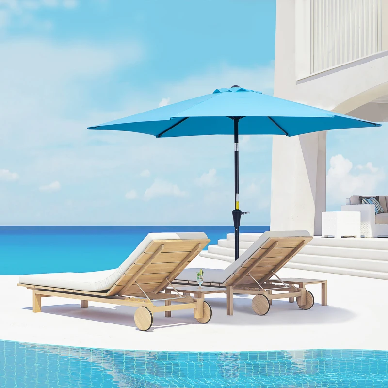 Outsunny 8.5' Round Aluminum Patio Umbrella Garden Parasol Market Sunshade Tilt Canopy w/ 6 Ribs, Crank Handle, Blue
