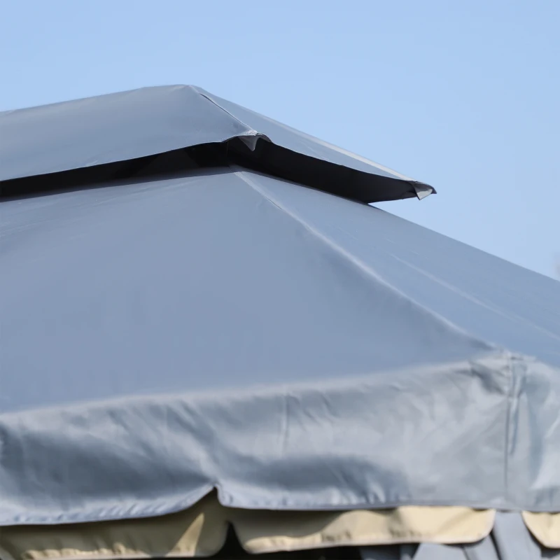Outsunny 13' x 10' Patio Gazebo Canopy with 2-Tier Polyester Roof, Vented Mesh Sidewall & Strong Aluminum Frame, Grey