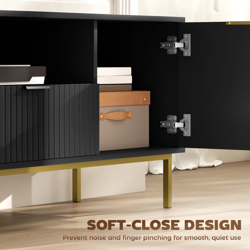 HOMCOM Modern TV Console for TVs up to 50 Inch, Entertainment Center with Smart RGB LED Lights and Soft Close Doors, Black