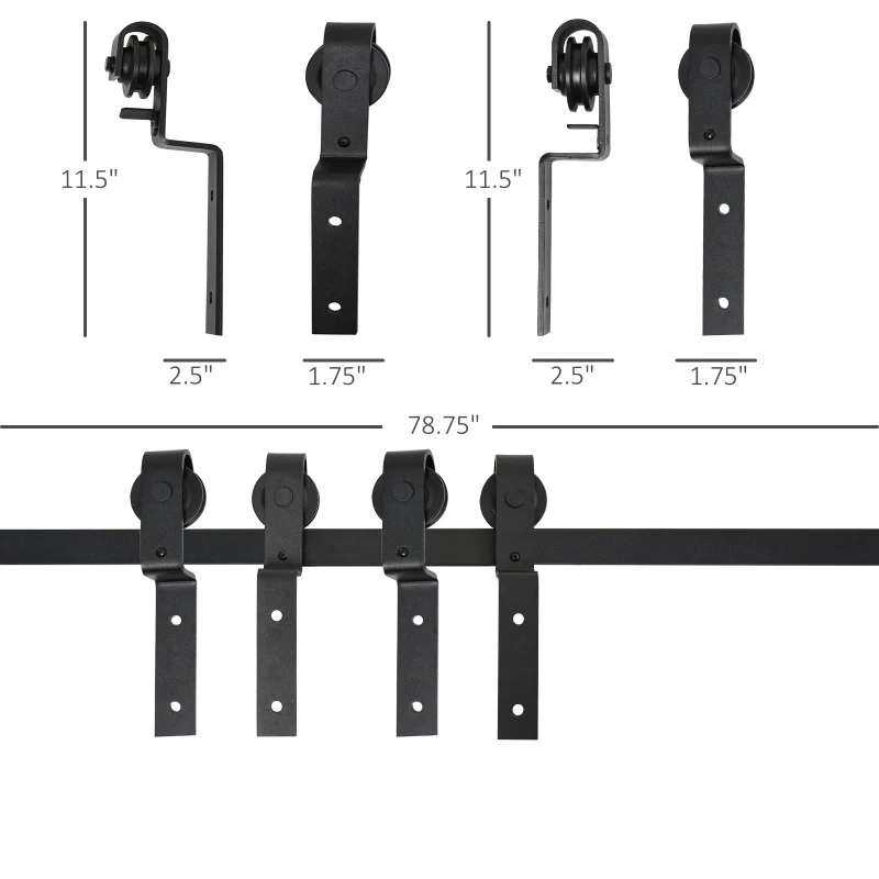 HOMCOM 6.6FT Carbon Steel Sliding Barn Door Kits Hardware Closet Set Track System for Double Wooden Door Roller