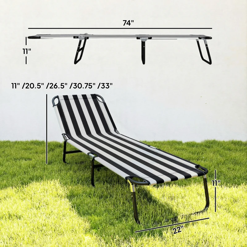 Outsunny Portable Folding Adjustable Sun Beach Lounger / Camping Cot - Black and White