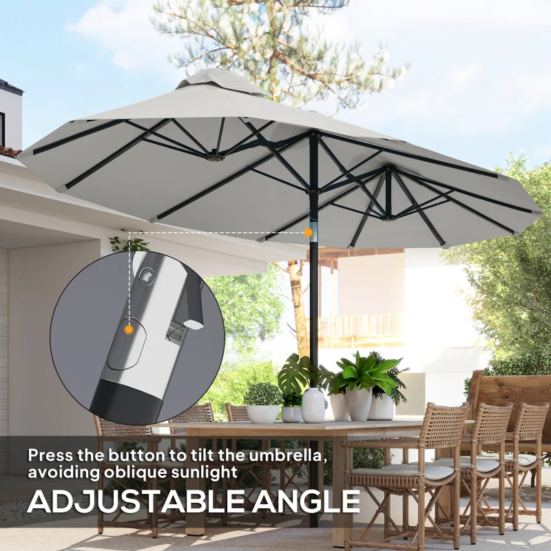 Outsunny 9.7' Double-sided Outdoor Patio Umbrella with Tilt, Crank and Vents, Cream White