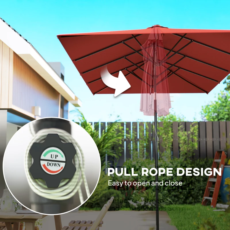Outsunny Double-Sided Patio Umbrella Parasol with Tilt, Adjustable Height, Vents and 12 Ribs, for Garden, Deck, Pool, Wine Red