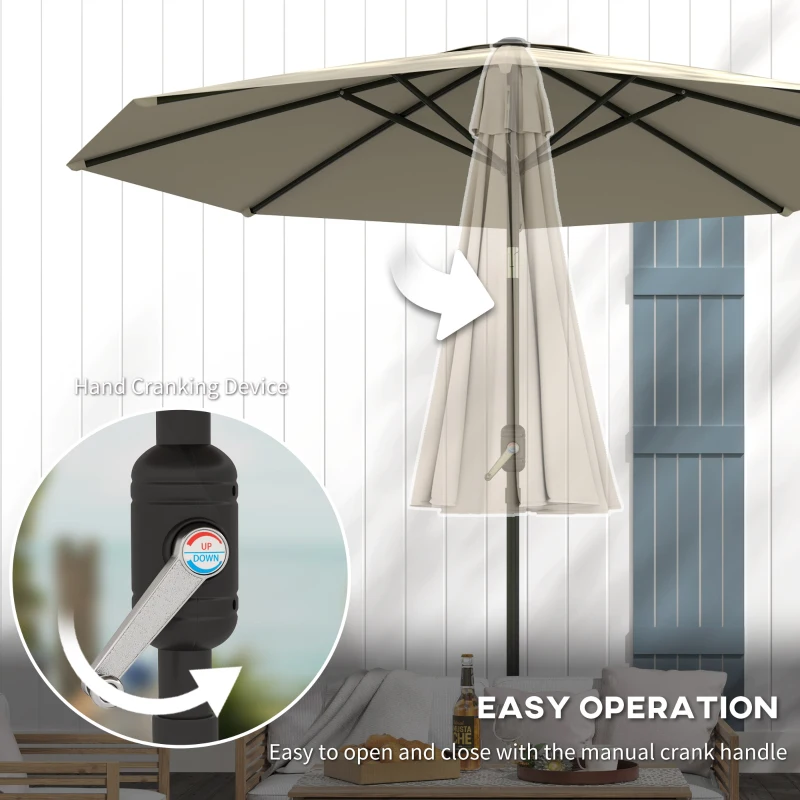 Outsunny Aluminum Patio Umbrella, Garden Outdoor Parasol, Sun Shelter, 8.5ft, Light Grey