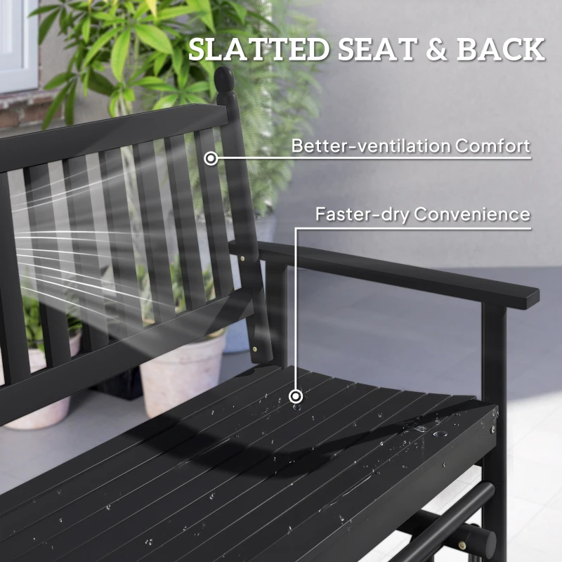 Outsunny Wooden Patio Glider Bench, Wood Log Outdoor Loveseat with High Back and Armrests, Heavy Duty 550lbs Capacity, 2-Seat, Black