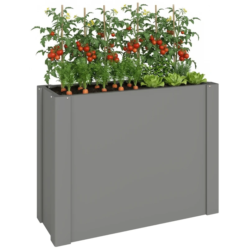 Outsunny Raised Garden Bed Galvanized Planter Box Outdoor with Gloves for Gardening Vegetables, Flower, Herb, 2.6 x 1 x 2 ft, Gray